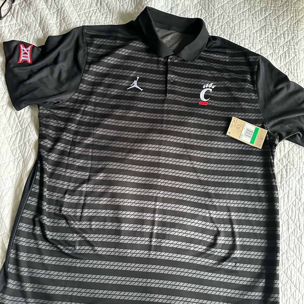 Cincinnati Bearcat Jordan Men's Black and Gray Striped Polo Shirt